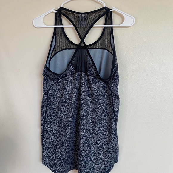 Nike Black Gray Mesh neck Asymmetrical Fitted Tank Top racer back - Picture 3 of 7